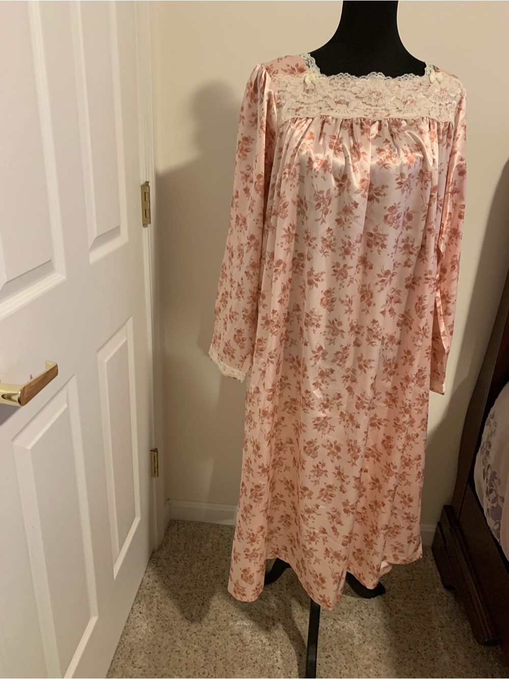 Taylor Blush Pink Floral Satin Lace-Trim Nightgown